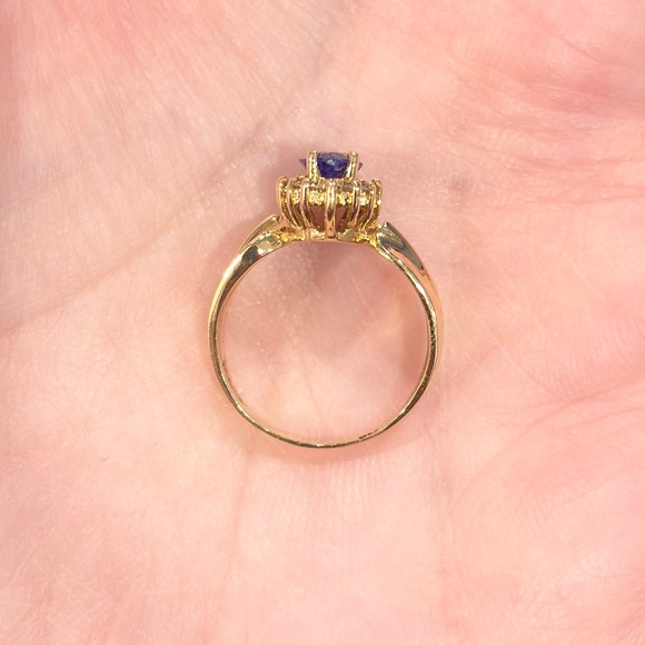 Vintage 14K Yellow Gold Tanzanite Diamond Halo Ring - Size 4 - Picture 7 of 10